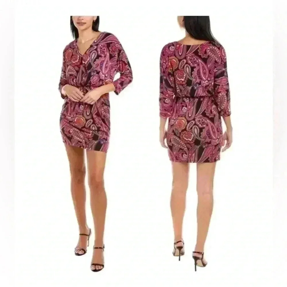 Trina Turk Birch Colorful Paisley Stretch Jersey Blouson Mini Dress NEW